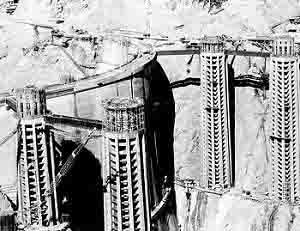 The construction company built four water intake towers for the Hoover Dam - each tower was 395 feet tall.